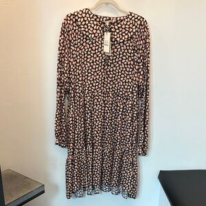 Barbour Navy Long-Sleeve  Tiered Dress with Orange/Cream Leopard Print